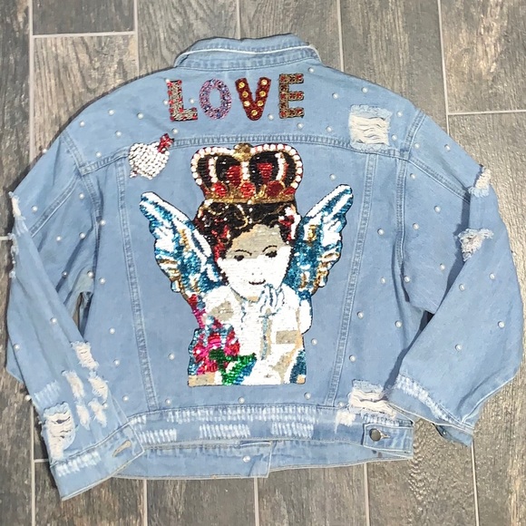 Jackets & Blazers - 🥳HostPick 🆕Custom Pearl & Rhinestone Jean Jacket